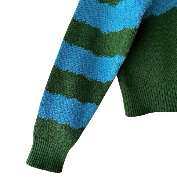 ZARA MUSHROOM SWEATER LIKE NEW BLUE & GREEN CHECKERBOARD COTTON BLEND | SMALL - Picture 5 of 10